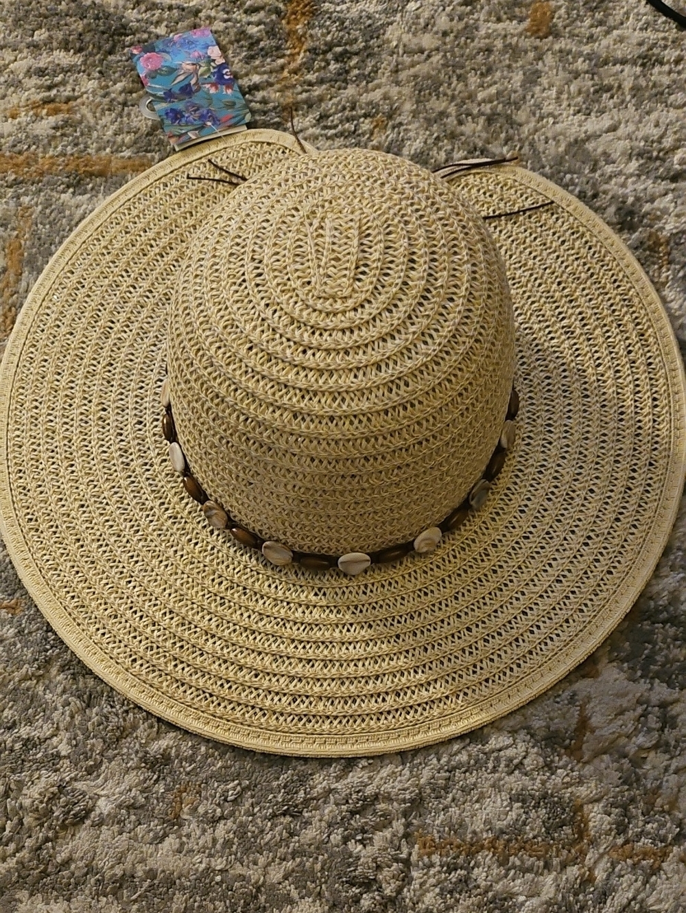 Woven Straw Sun Hat with Shell Accent - Natural